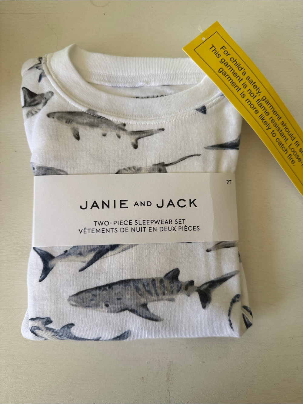 Janie and Jack White and Gray Shark Print Two-Piece Pajama Set